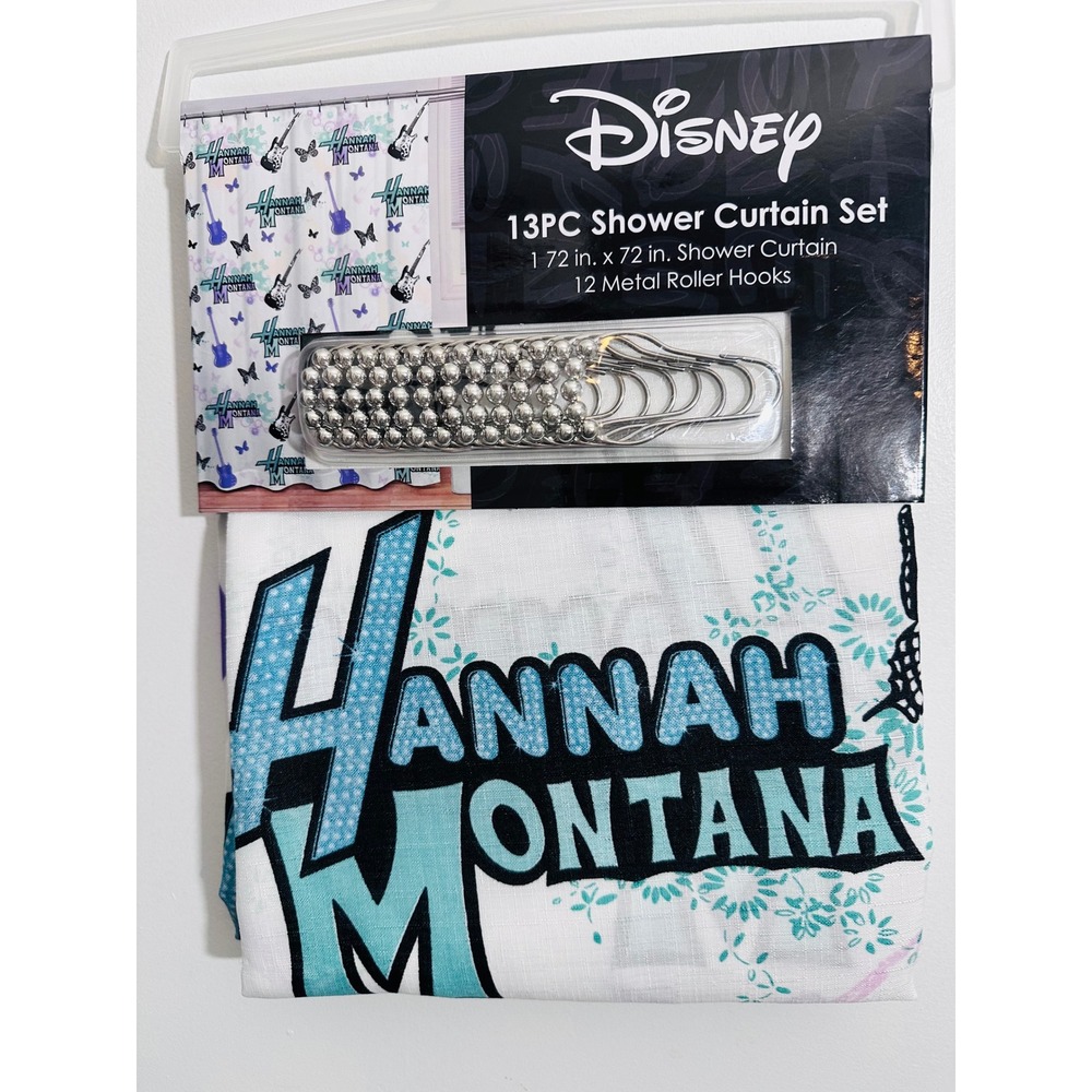 NWT Disney Hannah Montana 13PC Shower Curtain Set Y2K Bathroom Decor w/ Hooks